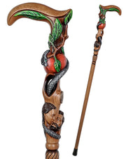 Adam & Eve Carved Light Wood Cane: Unique Wood Handcarved Artisan Detail