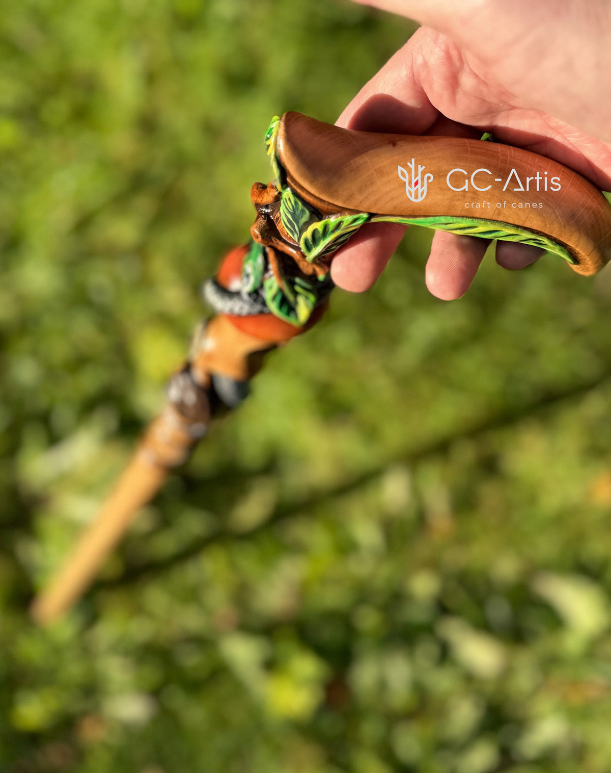 Adam & Eve Carved Light Wood Cane: Unique Wood Handcarved Artisan Detail