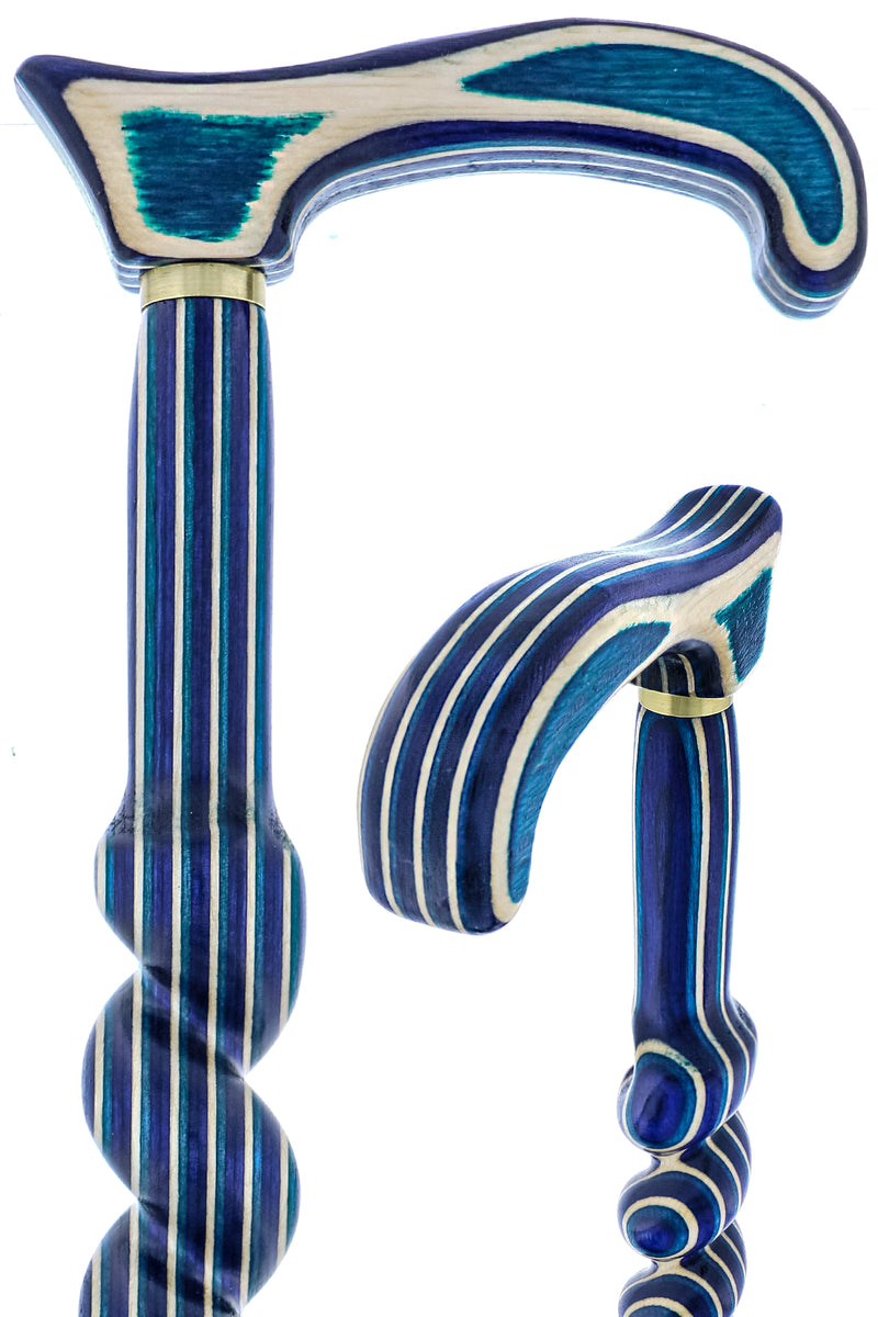 Highlander Blue Colortone Spiral Derby Cane with Birchwood Shaft