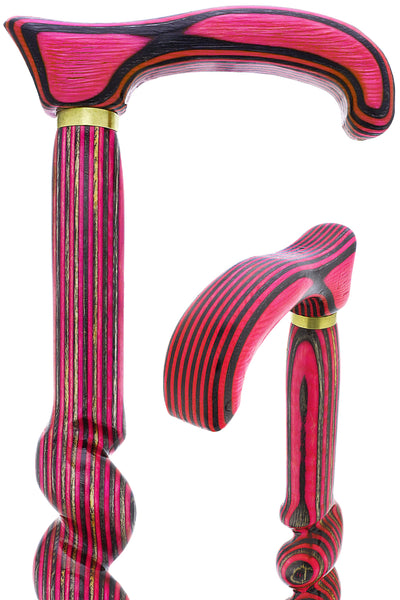 USA-Made Twisted Spiral Cane: Pink & Black Vibrant Laminate