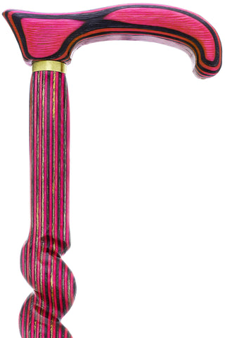 USA-Made Twisted Spiral Cane: Pink & Black Vibrant Laminate