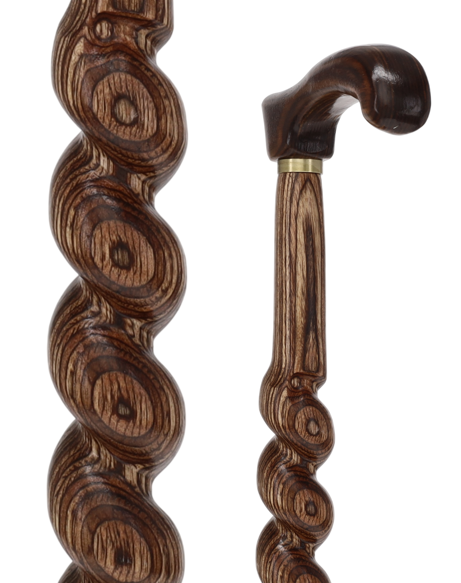 USA-Made Twisted Spiral Cane: Brown Durable Colorwood Laminate