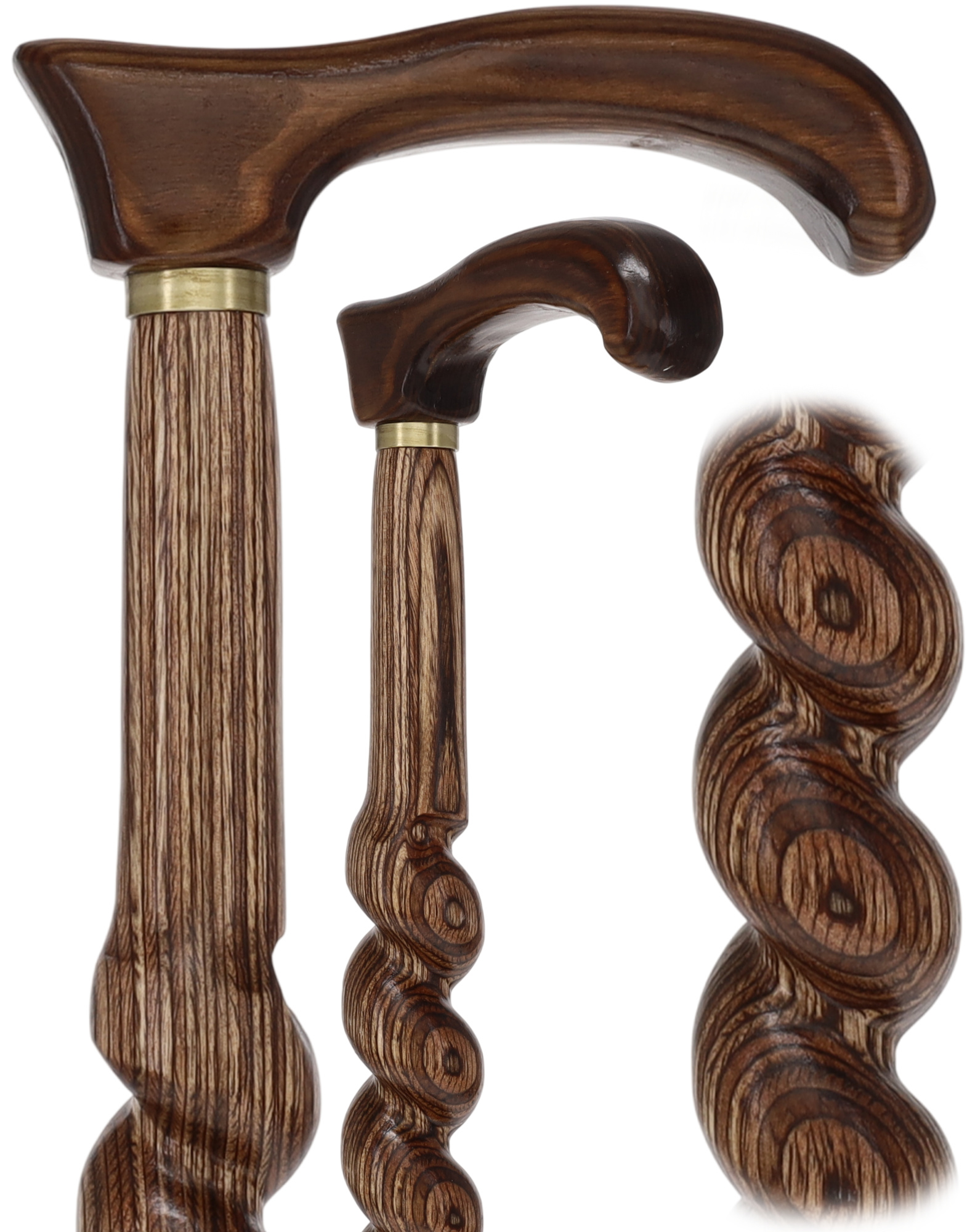 USA-Made Twisted Spiral Cane: Brown Durable Colorwood Laminate