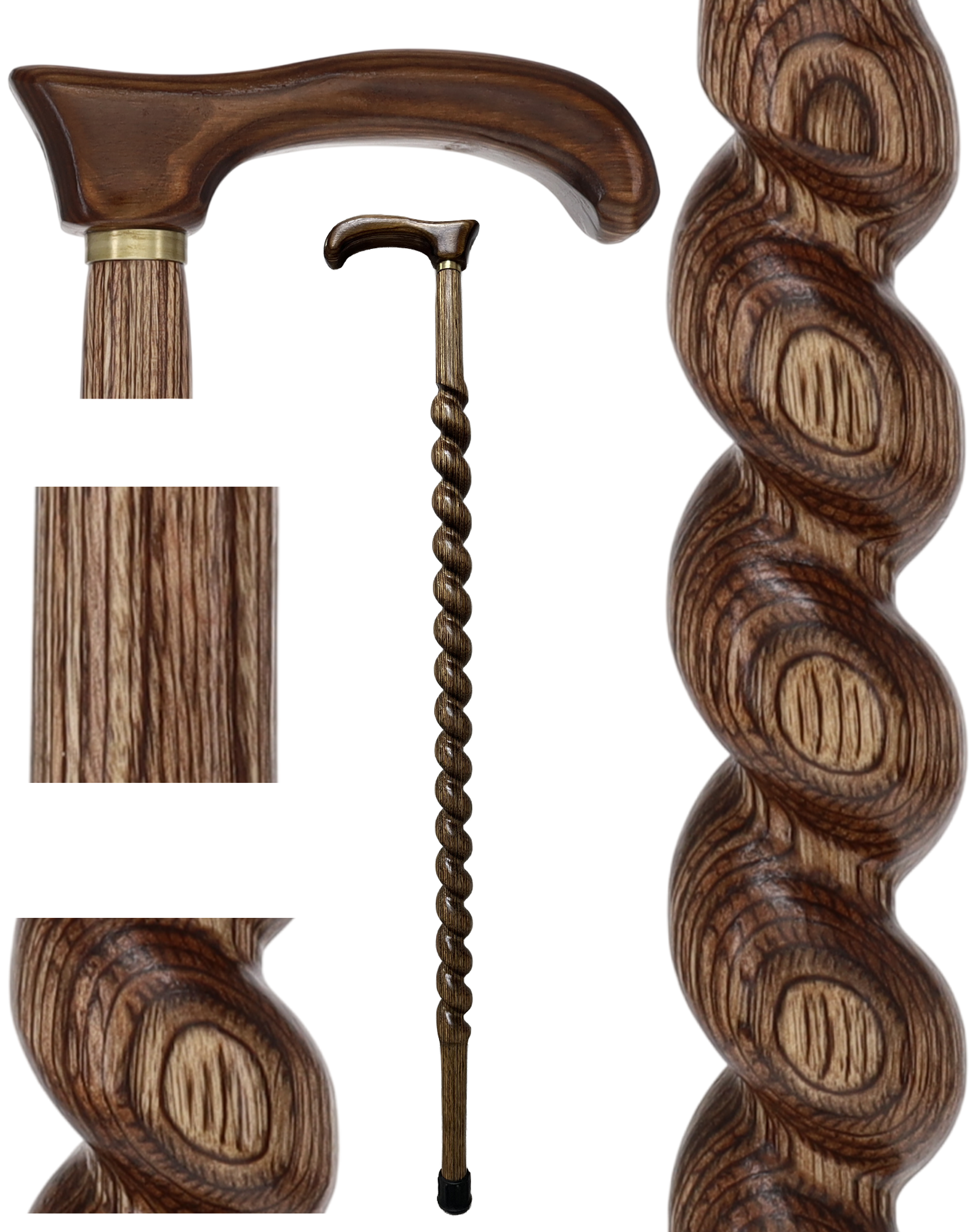 USA-Made Twisted Spiral Cane: Brown Durable Colorwood Laminate