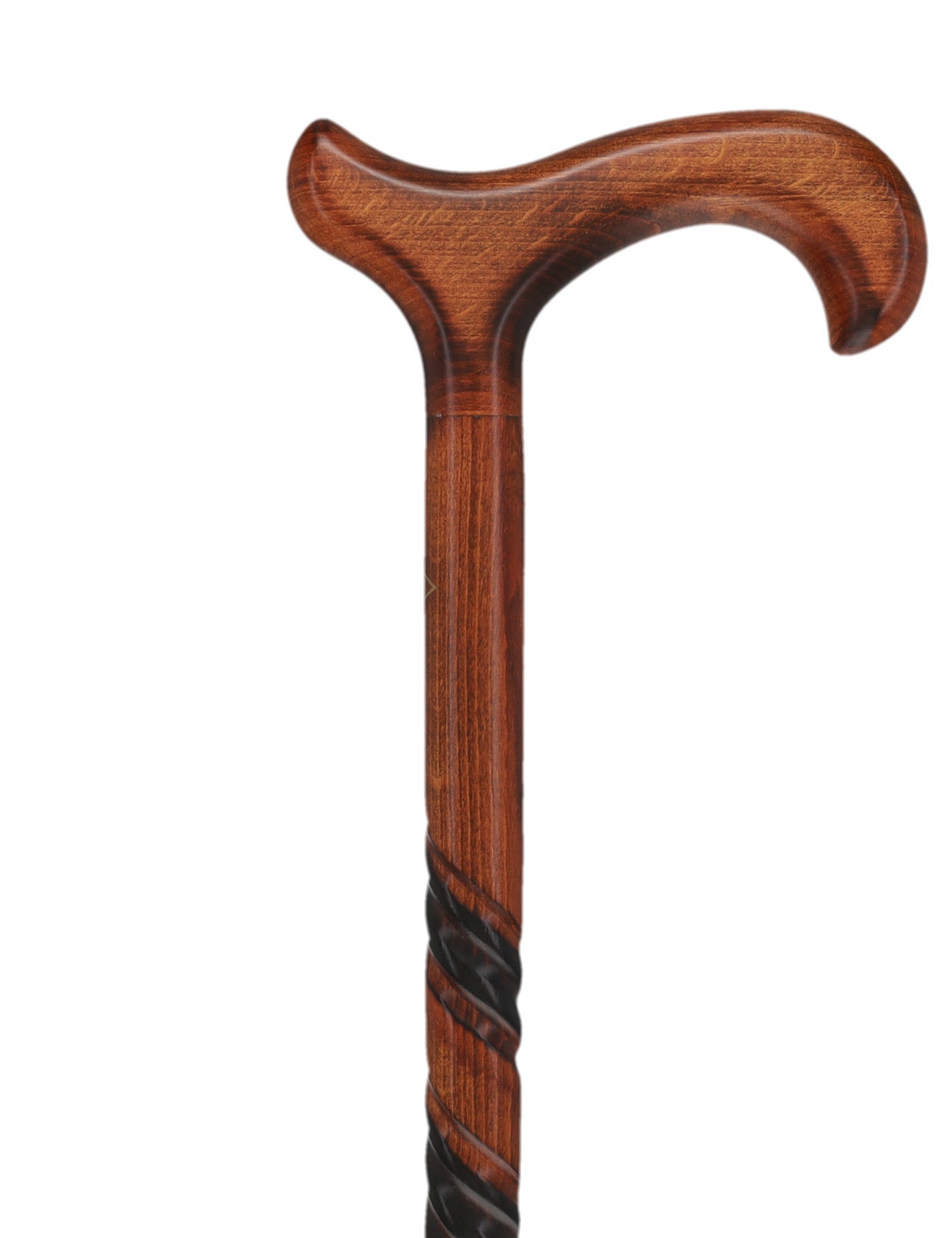 Spiral Carved Walking Cane - Derby Handle, Cherry Stain