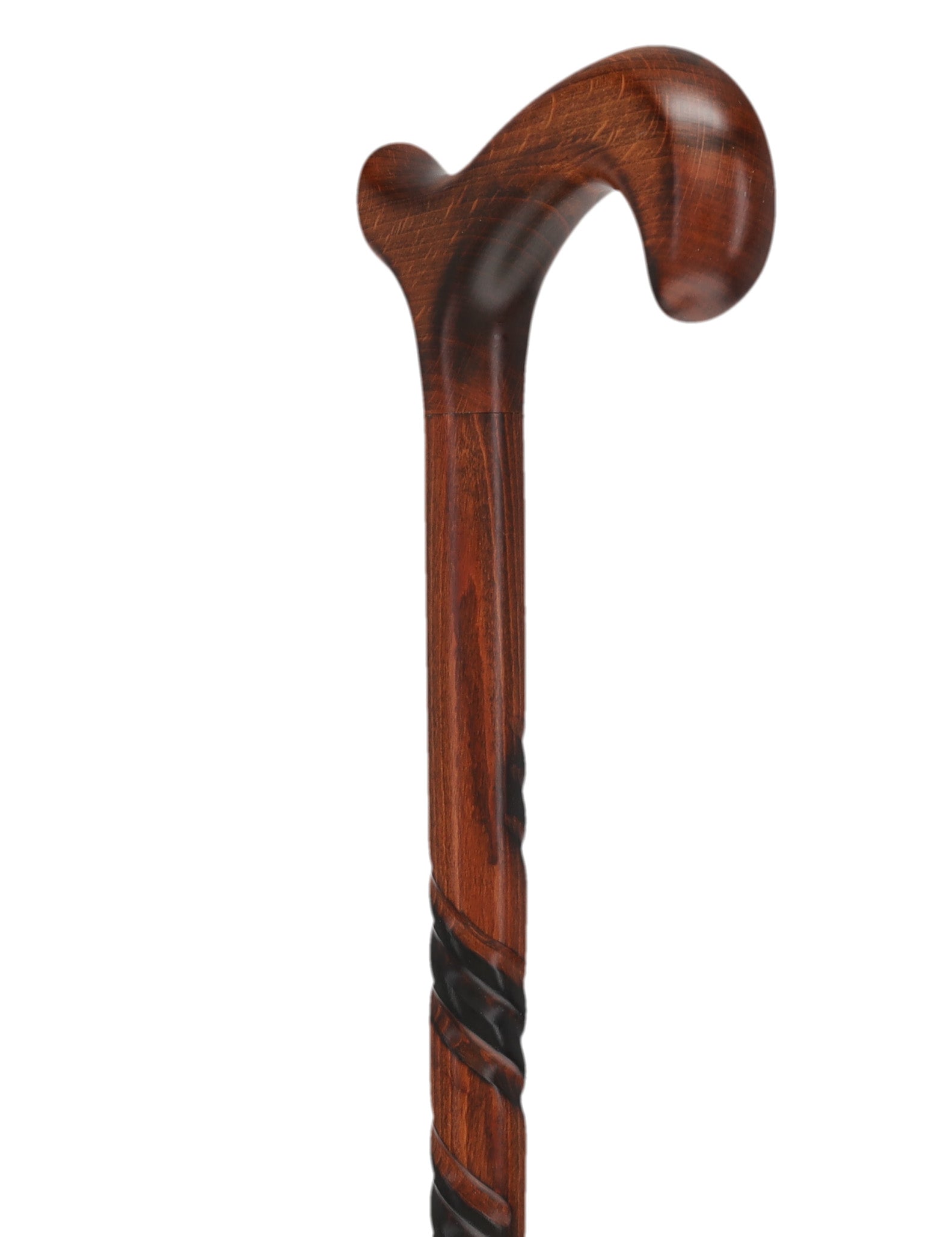 Spiral Carved Walking Cane - Derby Handle, Cherry Stain