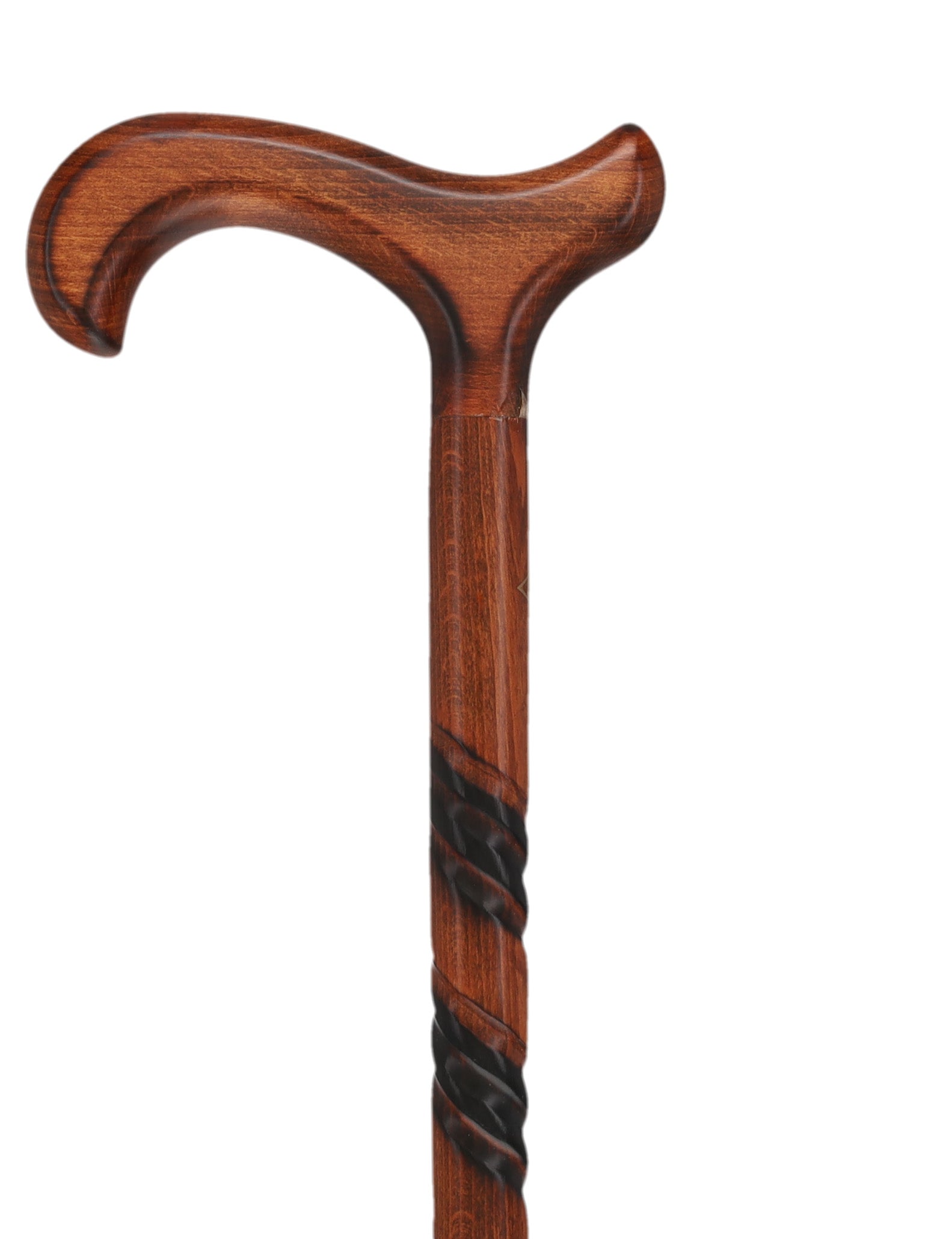 Spiral Carved Walking Cane - Derby Handle, Cherry Stain
