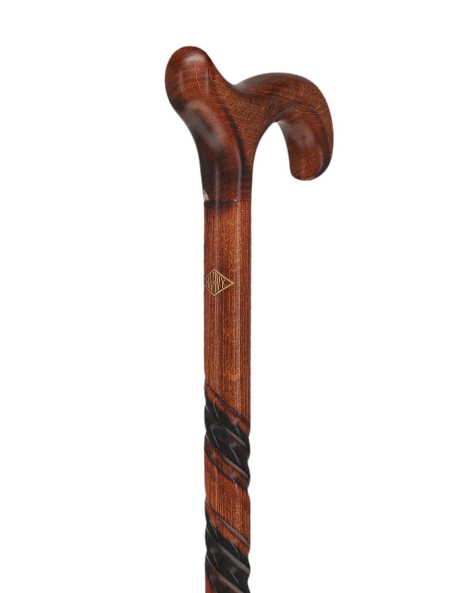 Spiral Carved Walking Cane - Derby Handle, Cherry Stain