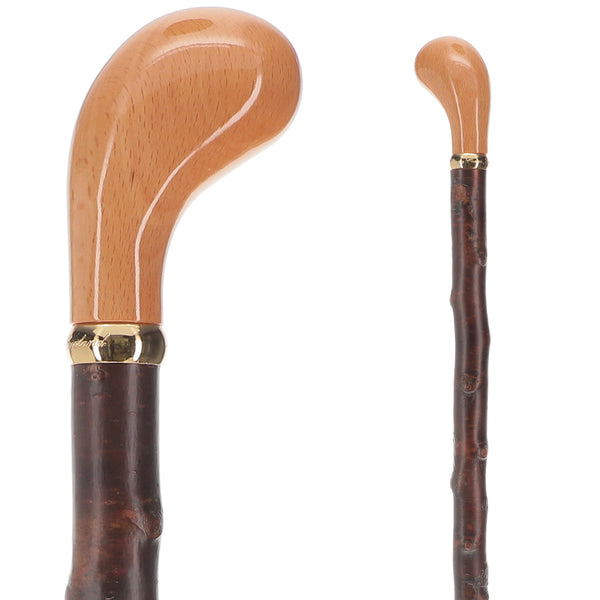 English Knob Walking Stick: Blackthorn Shaft, Brass Collar