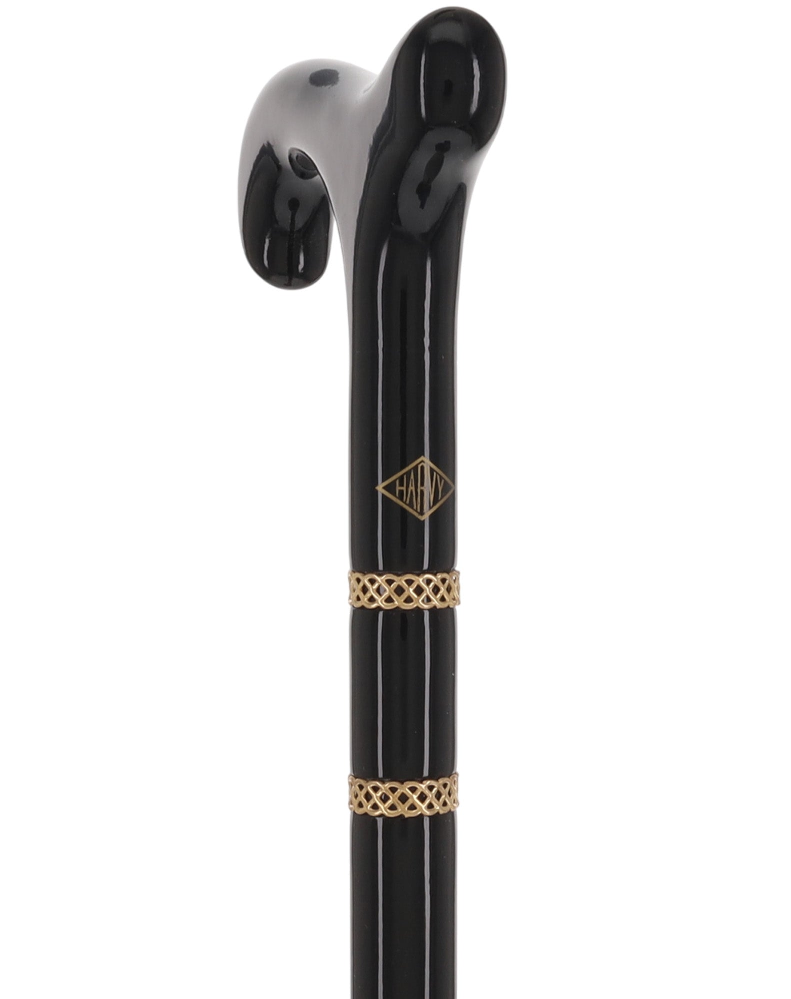Gold & Black Derby Cane: Braided Design, Double Collar