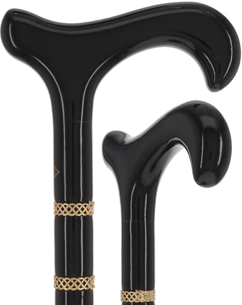Gold & Black Derby Cane: Braided Design, Double Collar