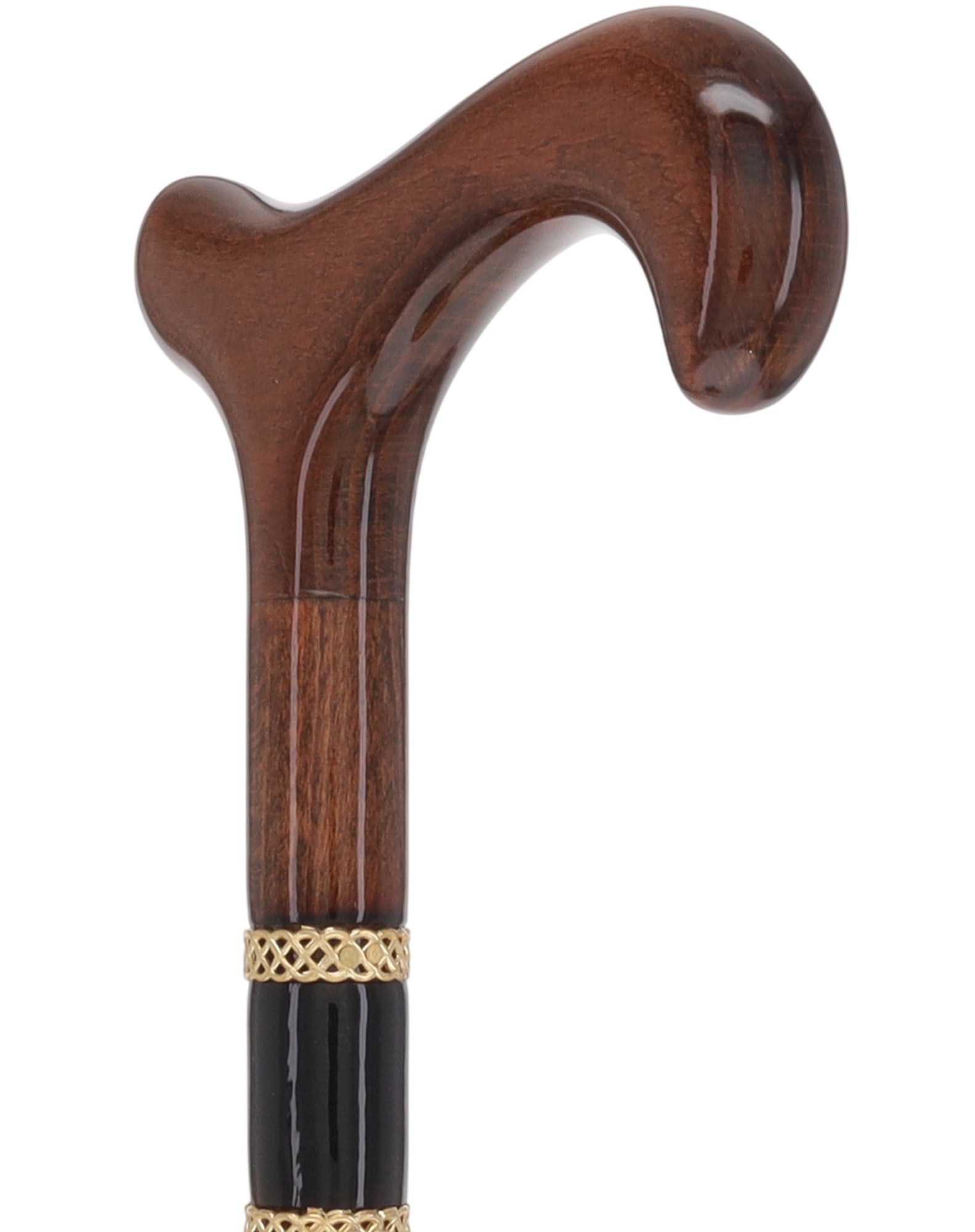 Gold Rings & Walnut Braided Derby Cane: Elegant Design