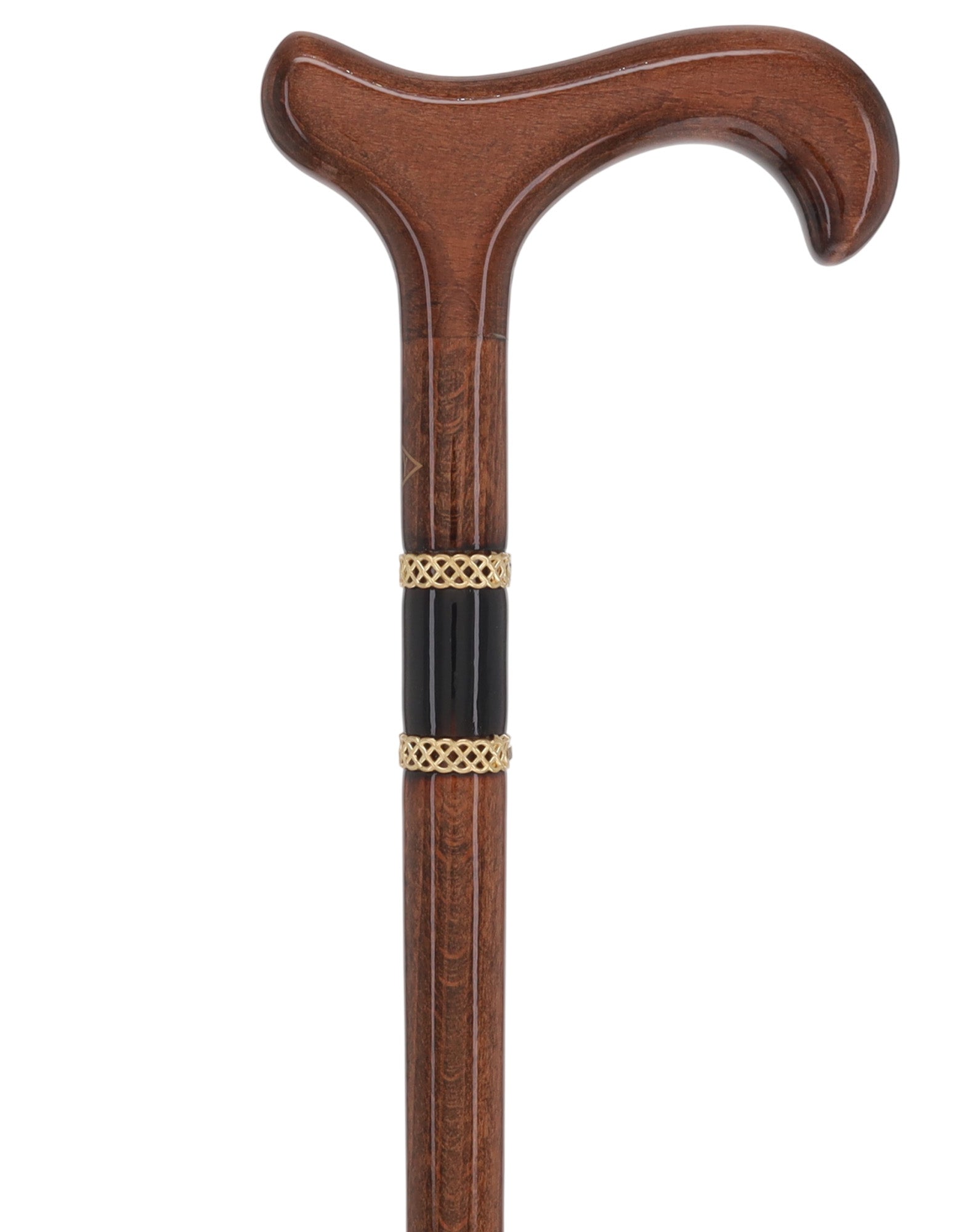 Gold Rings & Walnut Braided Derby Cane: Elegant Design