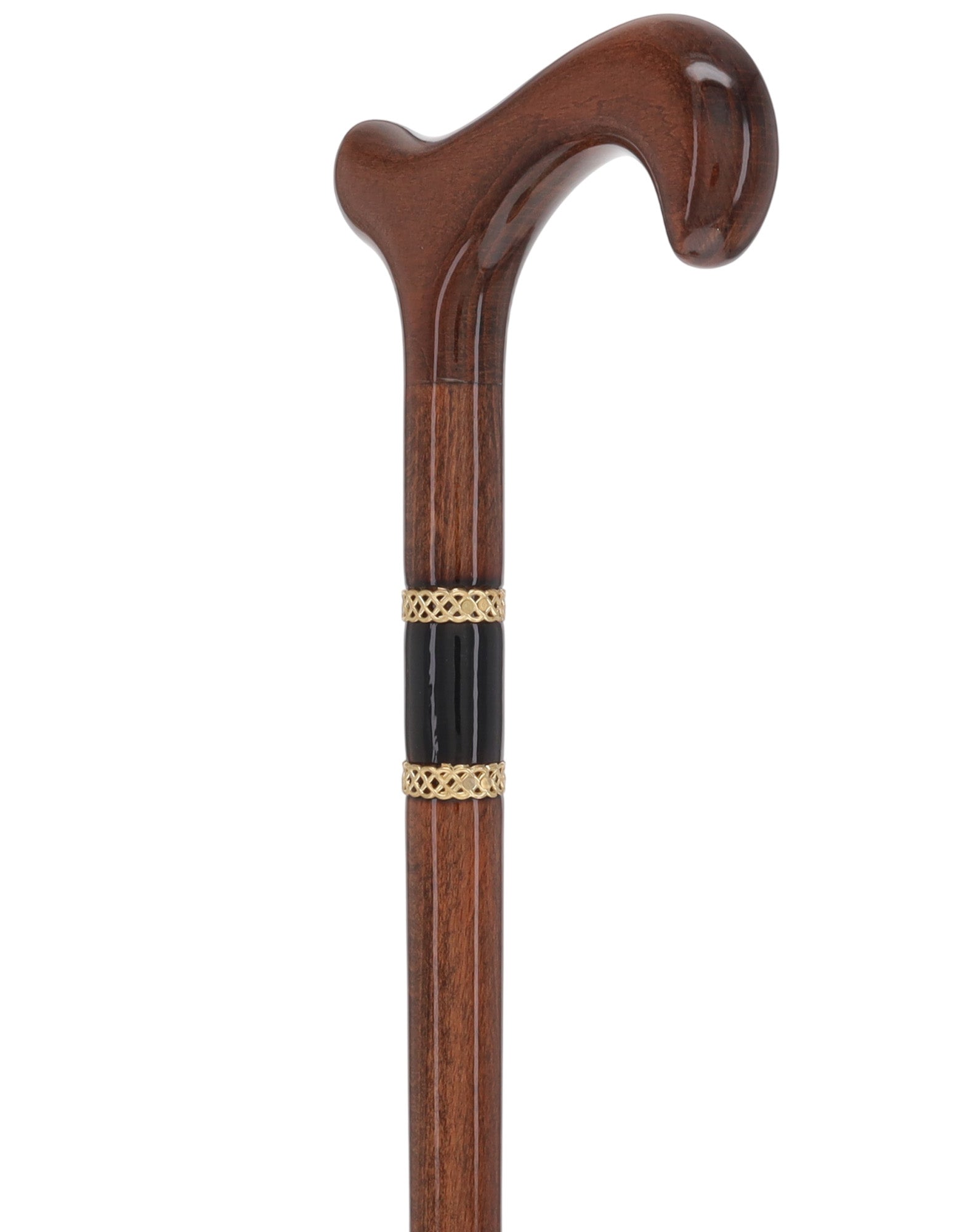 Gold Rings & Walnut Braided Derby Cane: Elegant Design