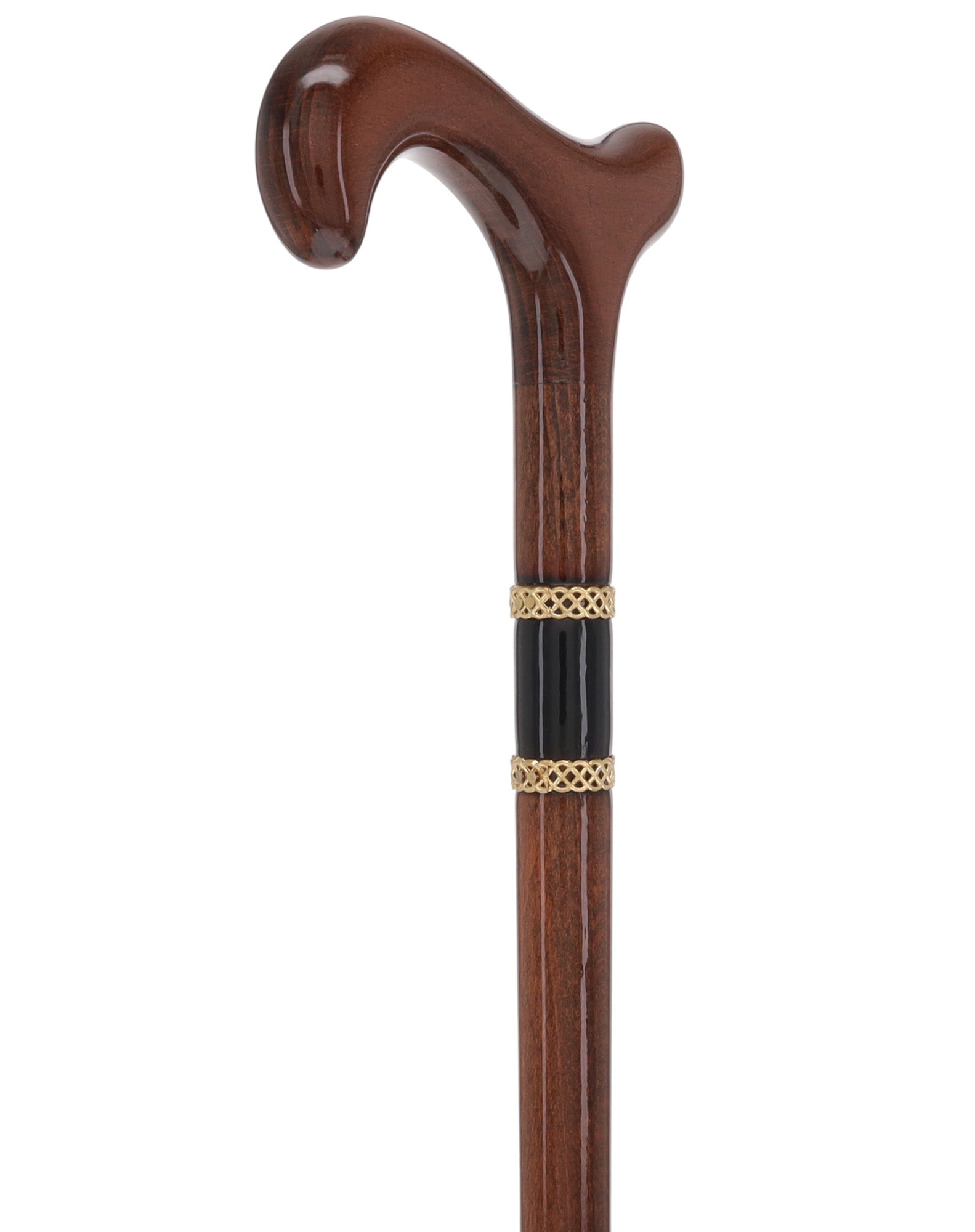 Gold Rings & Walnut Braided Derby Cane: Elegant Design