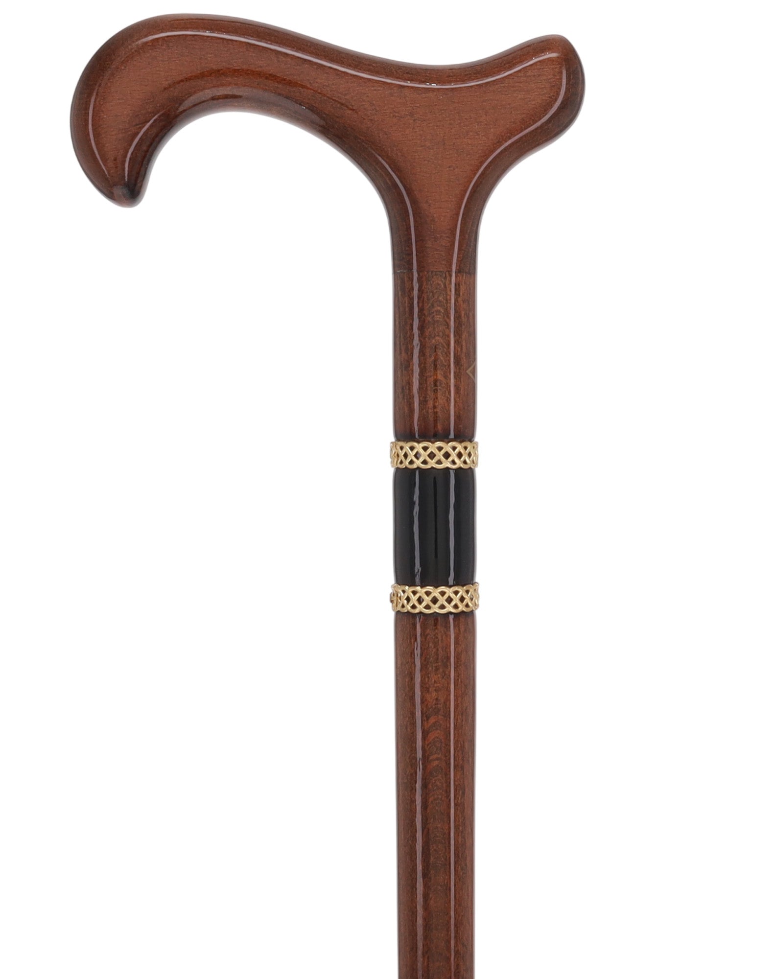 Gold Rings & Walnut Braided Derby Cane: Elegant Design