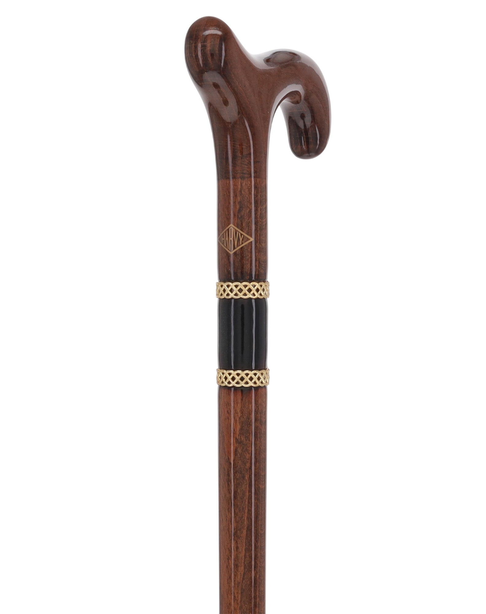 Gold Rings & Walnut Braided Derby Cane: Elegant Design