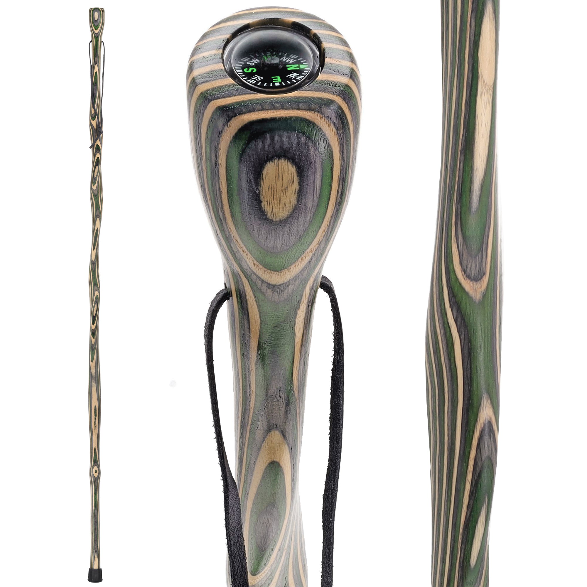 USA-Made Hiking Staff Bean Laminated Colorwood: Compass