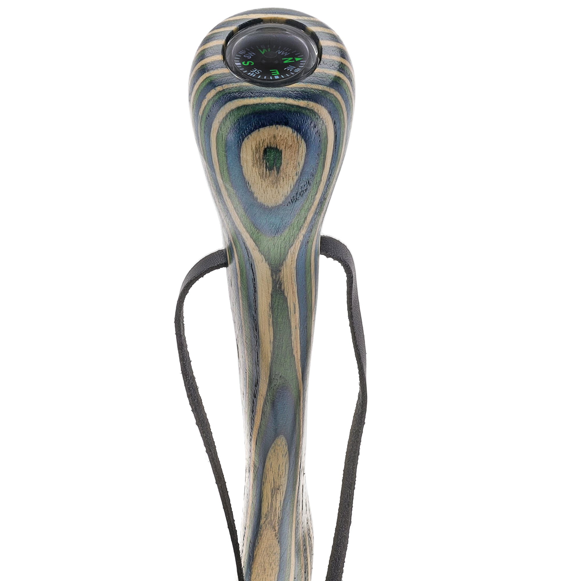 USA-Made Blue/Green/Brown Light Hiking Staff: Maple, Compass
