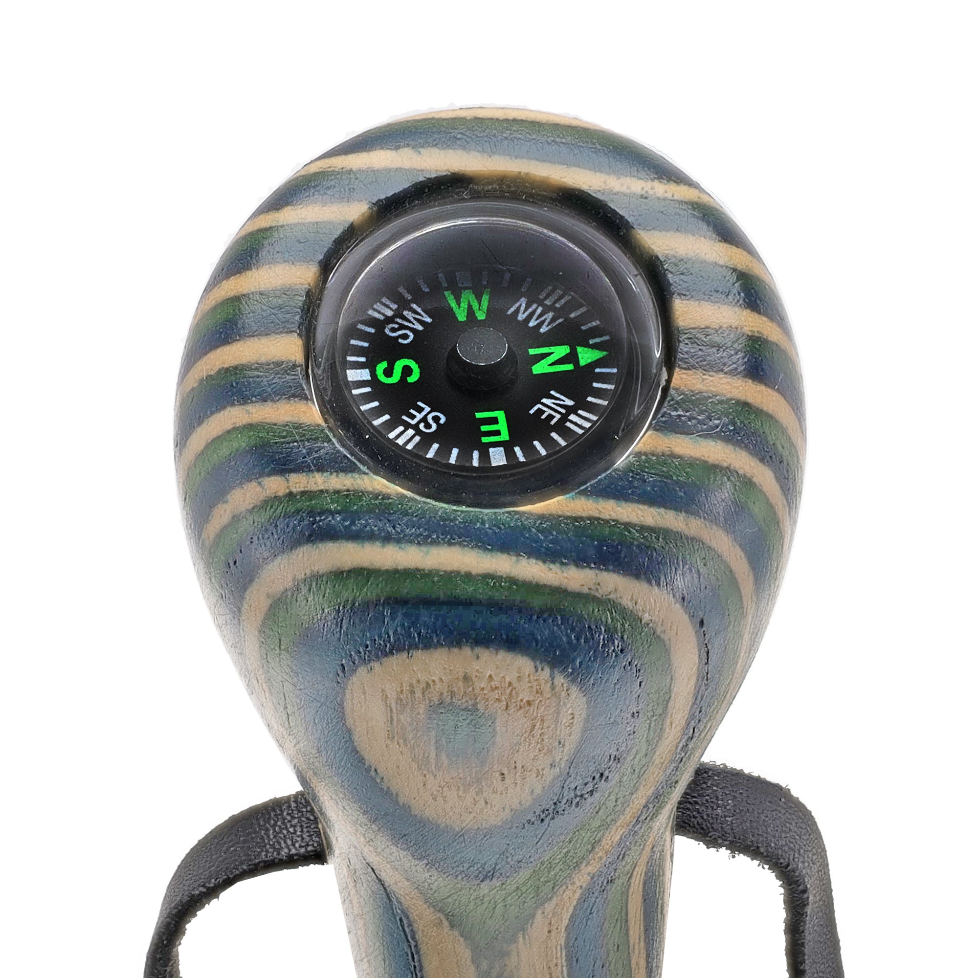 USA-Made Blue/Green/Brown Light Hiking Staff: Maple, Compass