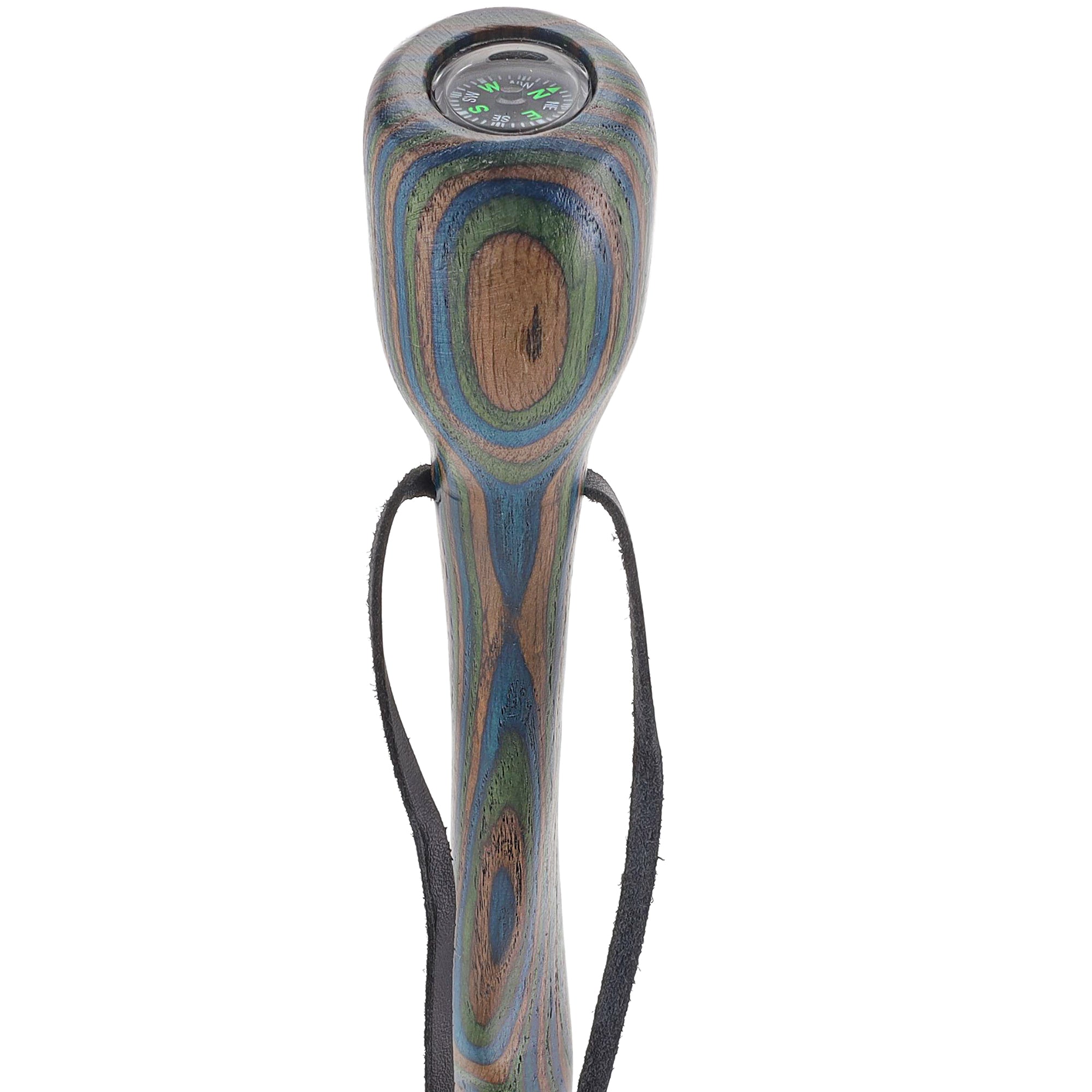 USA-Made Dark Blue/Green/Brown Hiking Staff: Birch, Compass