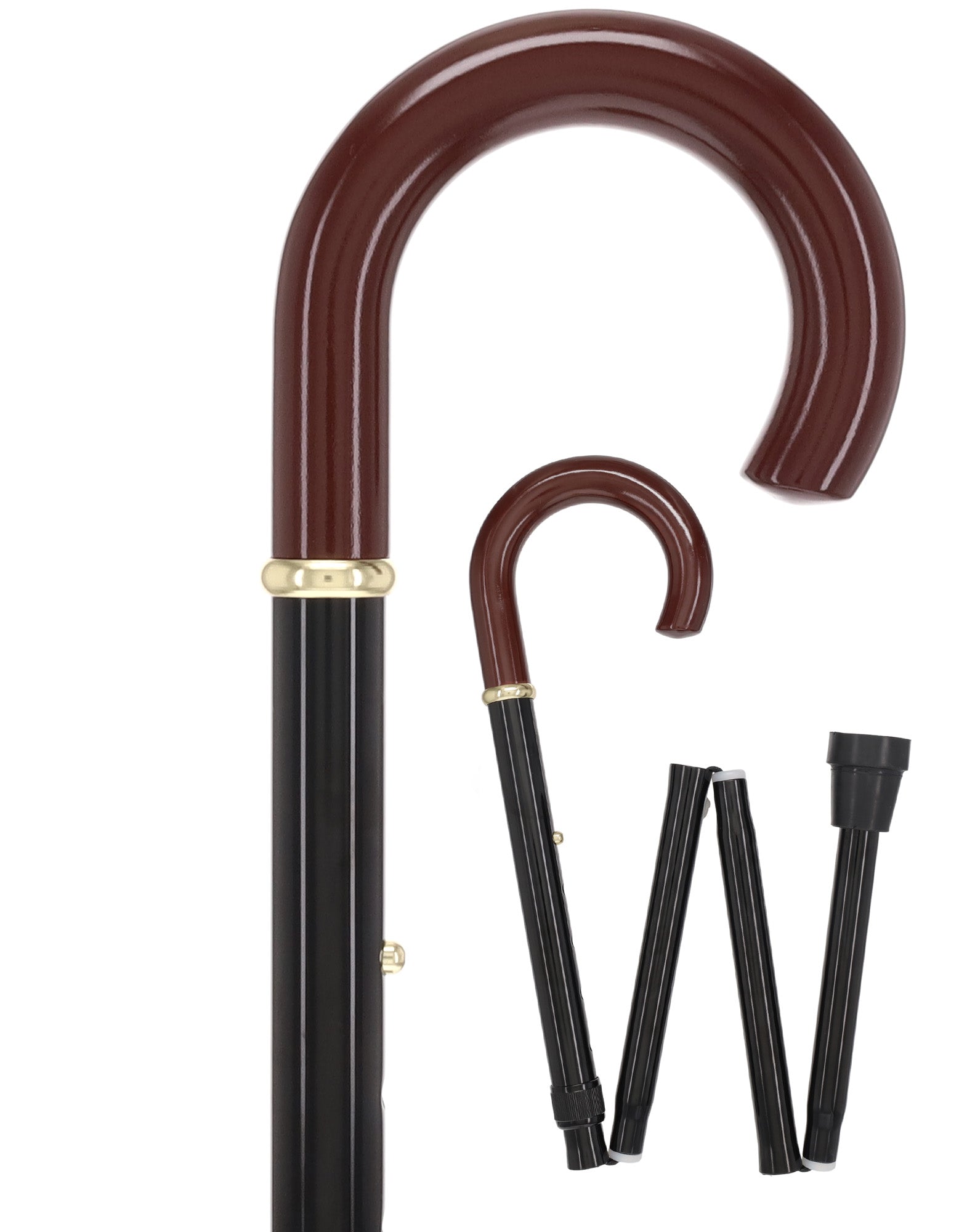 Folding Cane: Solid wood Crook Handle & aluminum shaft