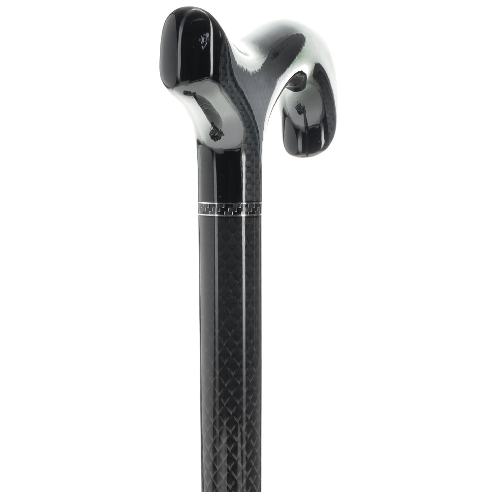 Black Carbon Fiber Derby: Triple Wound, Adjustable Cane