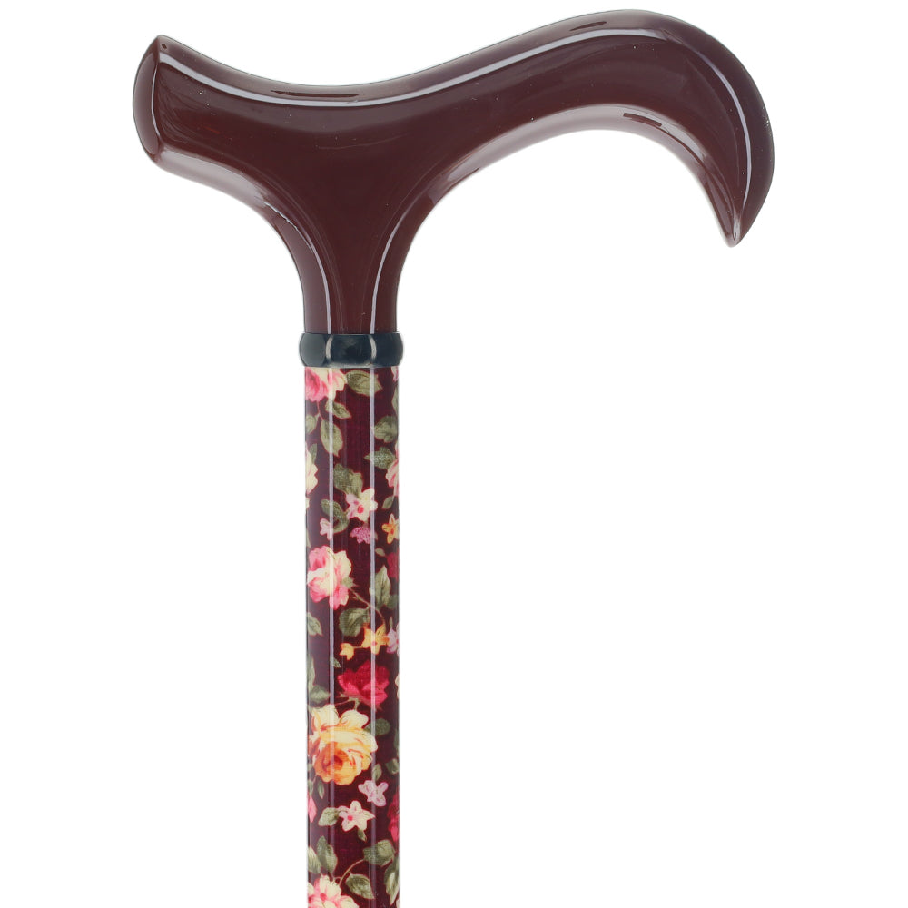 Dark Floral Derby Cane: Adjustable Carbon Fiber