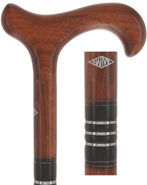 Cherrywood Derby Walking Cane: Triple Nickel Ring Design