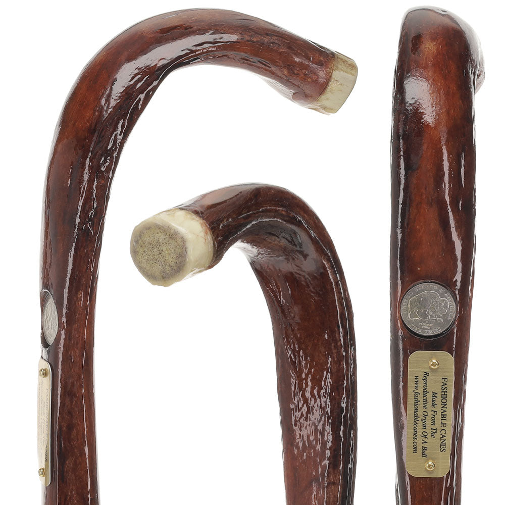 thumbnail image 2 of Handmade Walking Stick / Cane With Elk Horn Handle - Made From Bull Penis - Unique 2 of 6