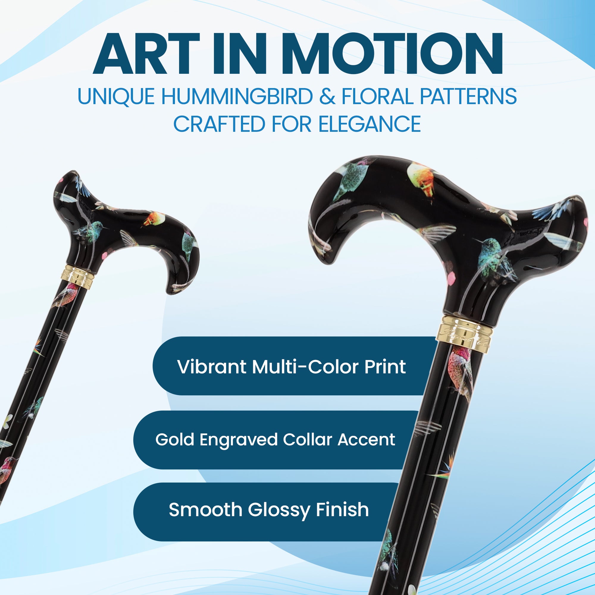 HD Pattern Designer Cane - Matching Handle & Shaft - Durable Adjustable Aluminum