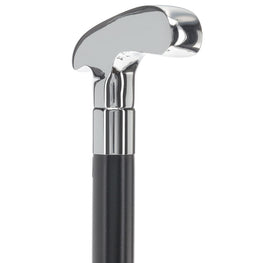 Chrome Plated Golf Putter Walking Cane with Black Beechwood Shaft and Silver Collar