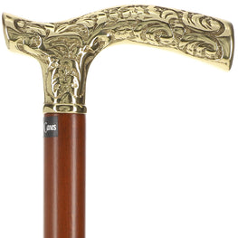 Scratch and Dent Brass Fritz Style Handle Walking Cane with Brown Beechwood Shaft V1604
