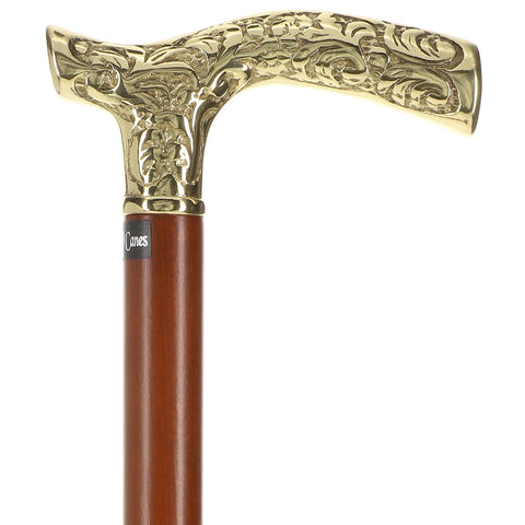 Brass Fritz Style Handle Walking Cane with Brown Beechwood Shaft