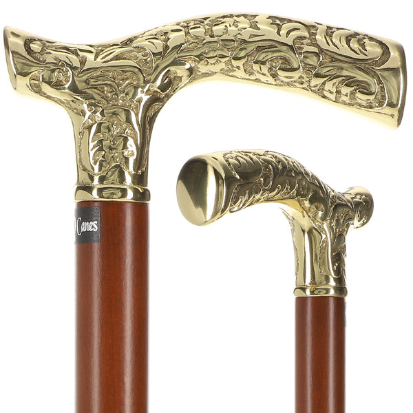 Scratch and Dent Brass Fritz Style Handle Walking Cane with Brown Beechwood Shaft V1604