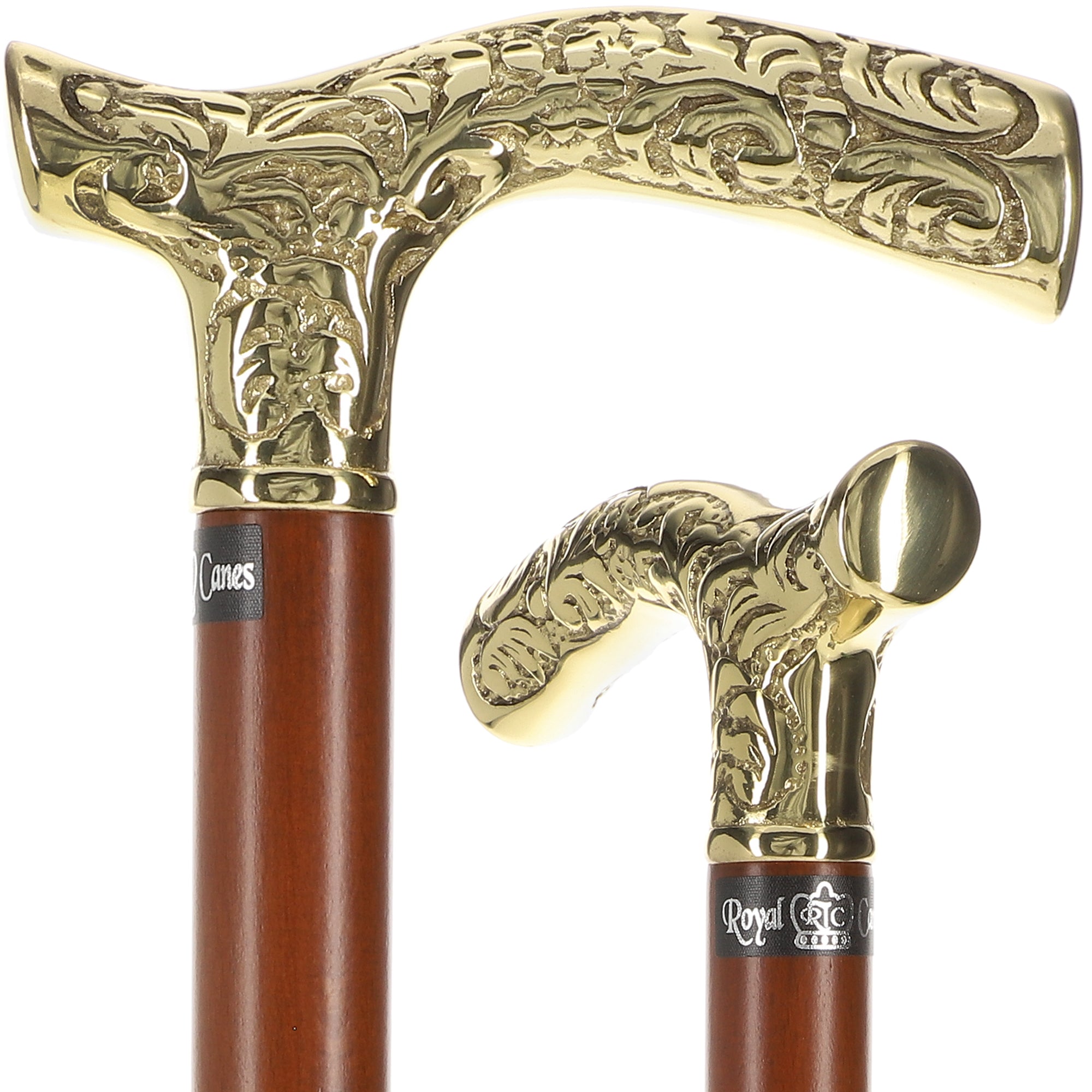 Buy Men Embossed Brass Handle Vintage Brown Wooden Walking Stick