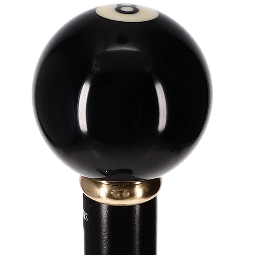 Genuine 8-Ball Handle Walking Stick: Black Beechwood & Brass