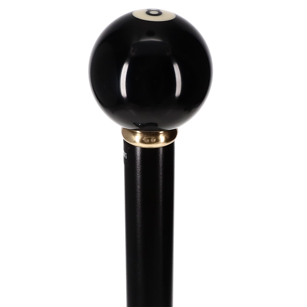 Genuine 8-Ball Handle Walking Stick: Black Beechwood & Brass