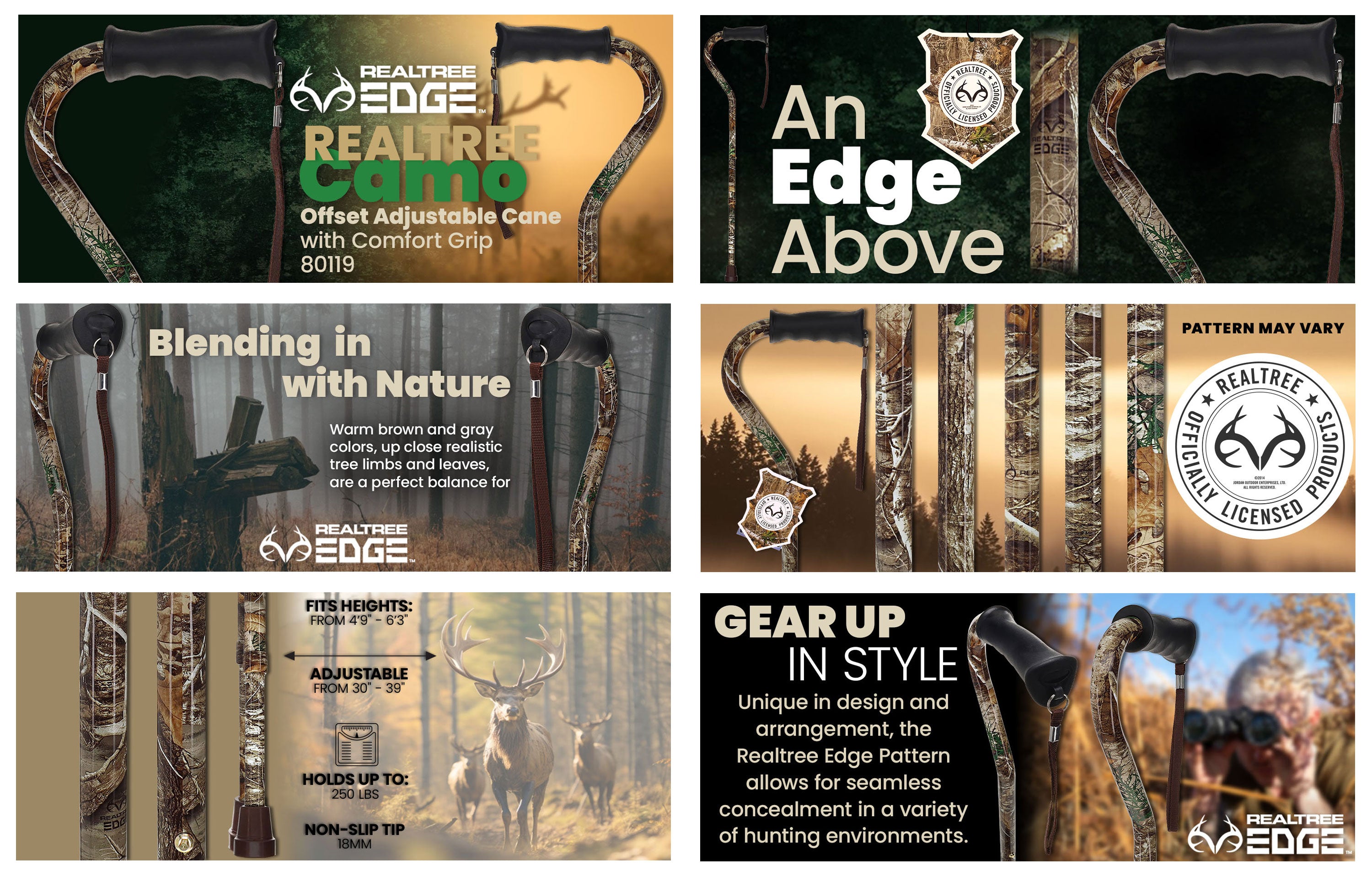 Licensed Realtree Camo Cane: Adjustable & Comfort Grip