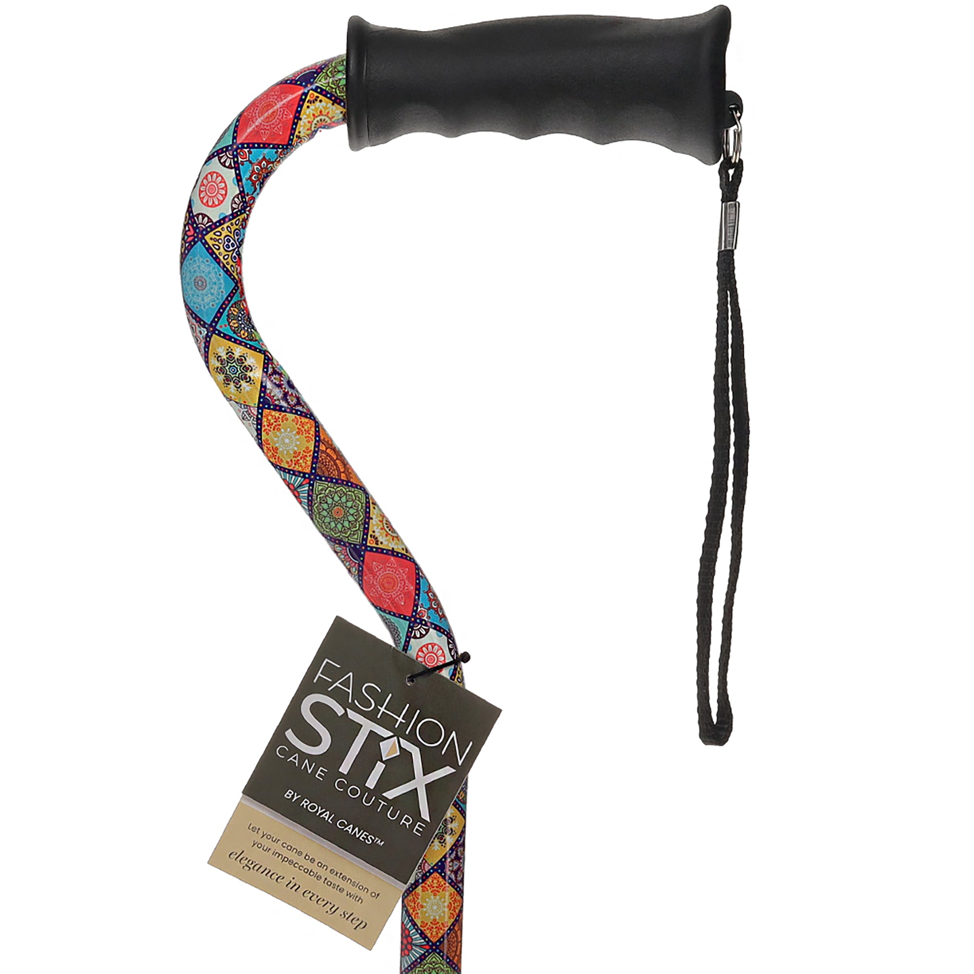 Vibrant FashionStix Colorful Collage: Comfort Grip Offset Cane