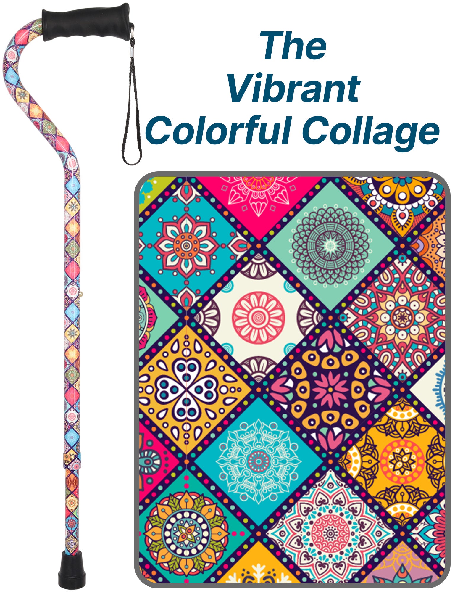 Vibrant FashionStix Colorful Collage: Comfort Grip Offset Cane