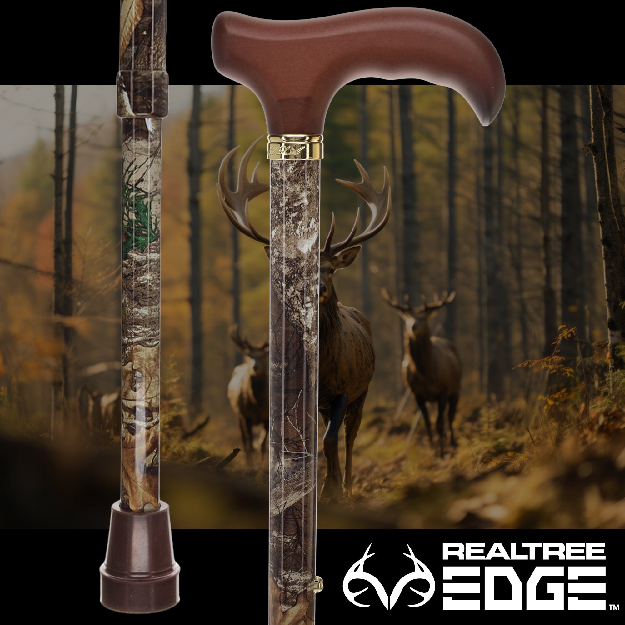 Realtree Camo Adjustable Walking Cane: Wood Handle, Licensed