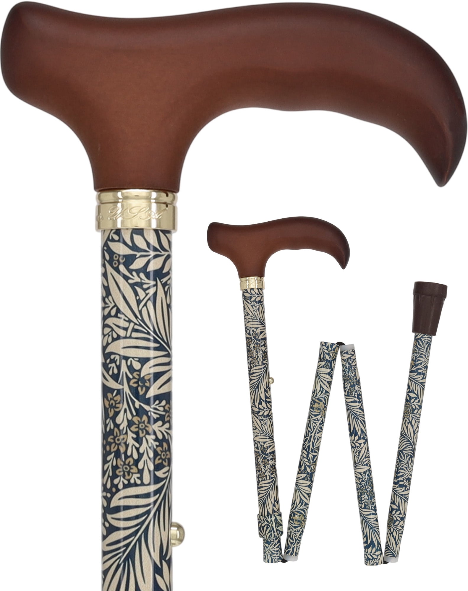 Golden Petals FashionStix: Foldable Derby Walking Cane with Wood Handle