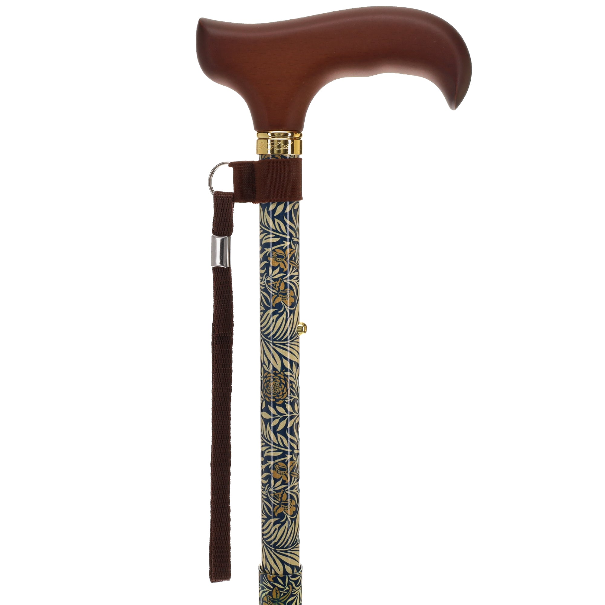 Golden Petals FashionStix: Foldable Derby Walking Cane with Wood Handle
