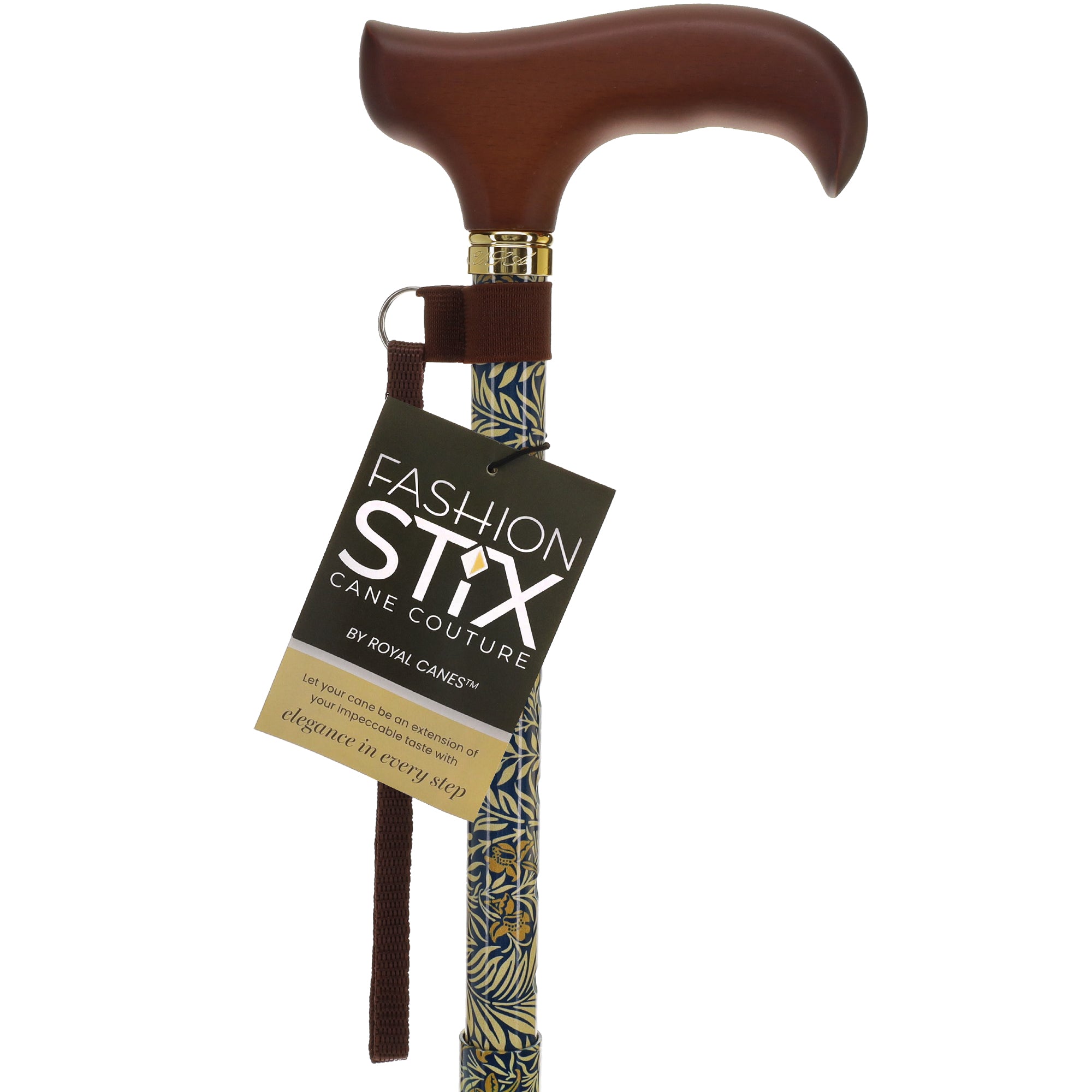 Golden Petals FashionStix: Foldable Derby Walking Cane with Wood Handle