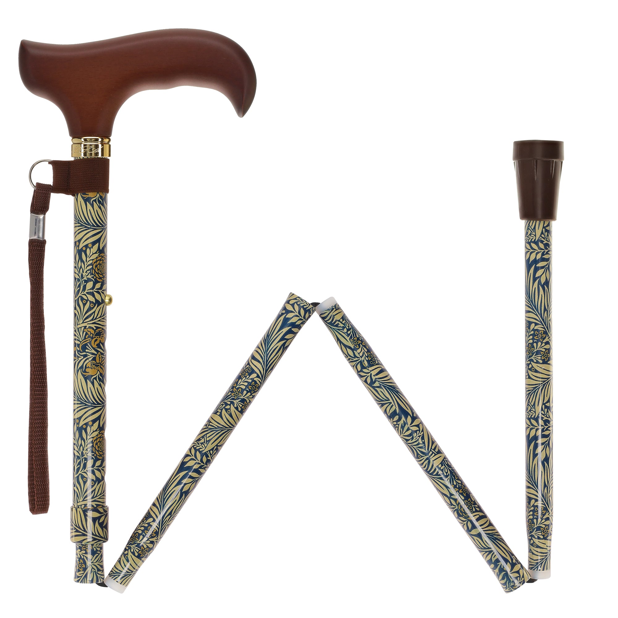 Golden Petals FashionStix: Foldable Derby Walking Cane with Wood Handle