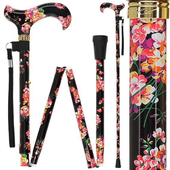 Blooming Floral FashionStix: Chic Folding Walking Cane