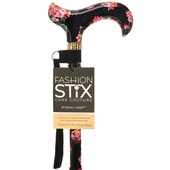 Blooming Floral FashionStix: Chic Folding Walking Cane