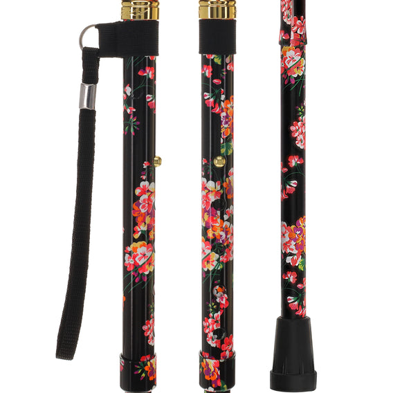 Blooming Floral FashionStix: Chic Folding Walking Cane