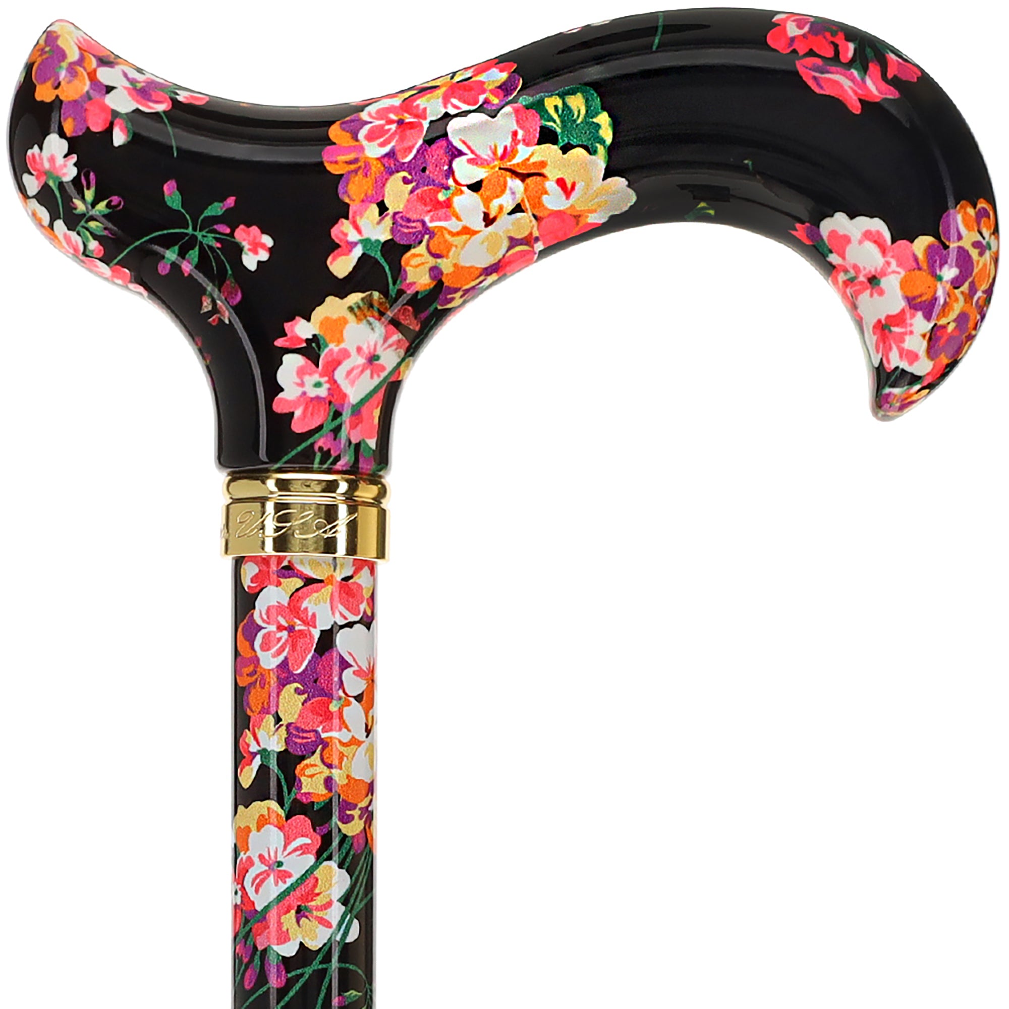 Midnight Floral Designer Cane: Luxury Silk Scarf Option